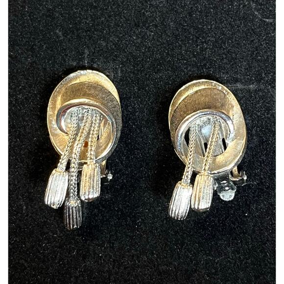 Vintage Silver Tone Clip-On Tassel Earrings PAT PEND Mid Century Retro MCM READ - Picture 1 of 6